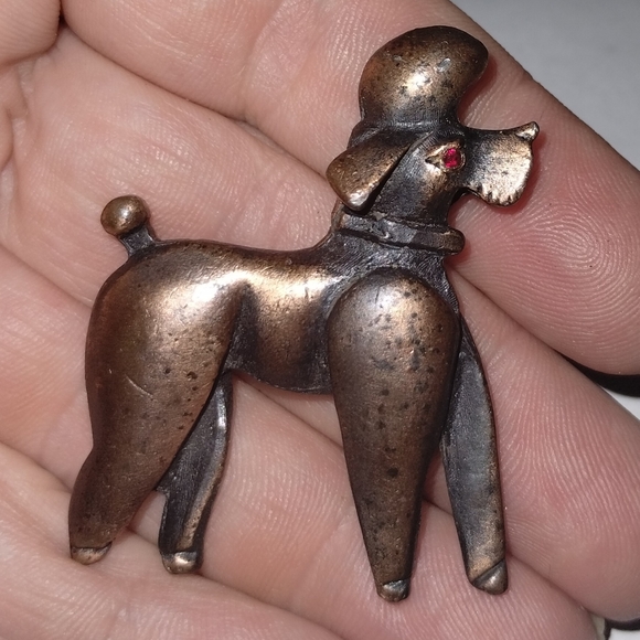 Vtg MCM Lewis Segal Signed Copper Poodle Dog Pin Brooch - Picture 2 of 3